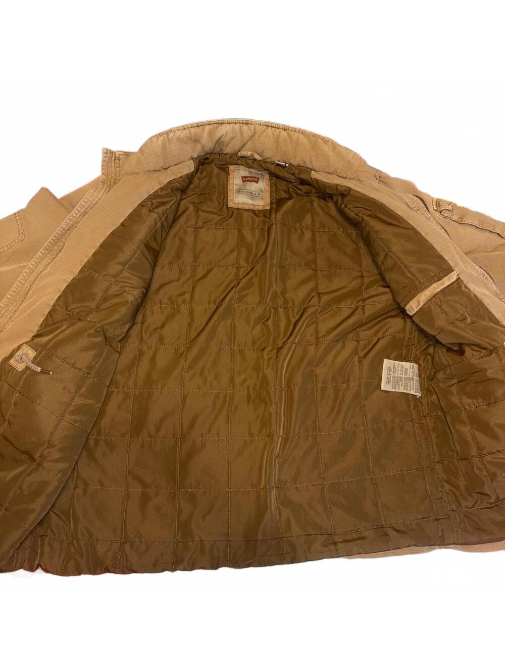 LEVI'S Field Jacket Men's Large Full Zip Tan RipStop Quilted Hooded Workwear - Picture 6 of 9